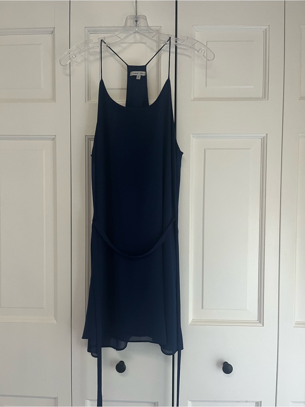 Naked Zebra Navy Blue Chiffon Spaghetti Strap Dress M